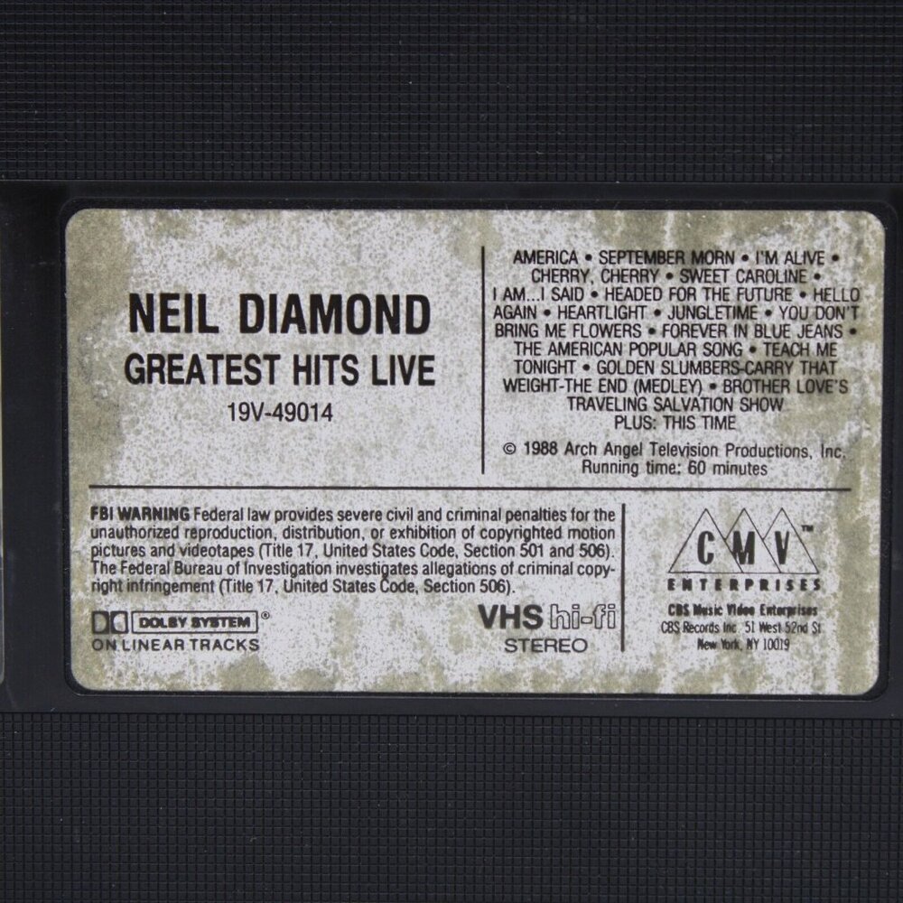 Neil Diamond Greatest Hits Live VHS CMV 19V-49014 - Picture 5 of 9